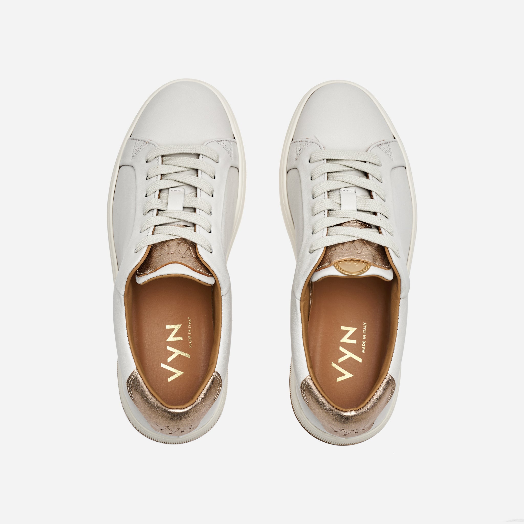 Women's Long-Luxe Off-White and Champagne Metallic Sneaker