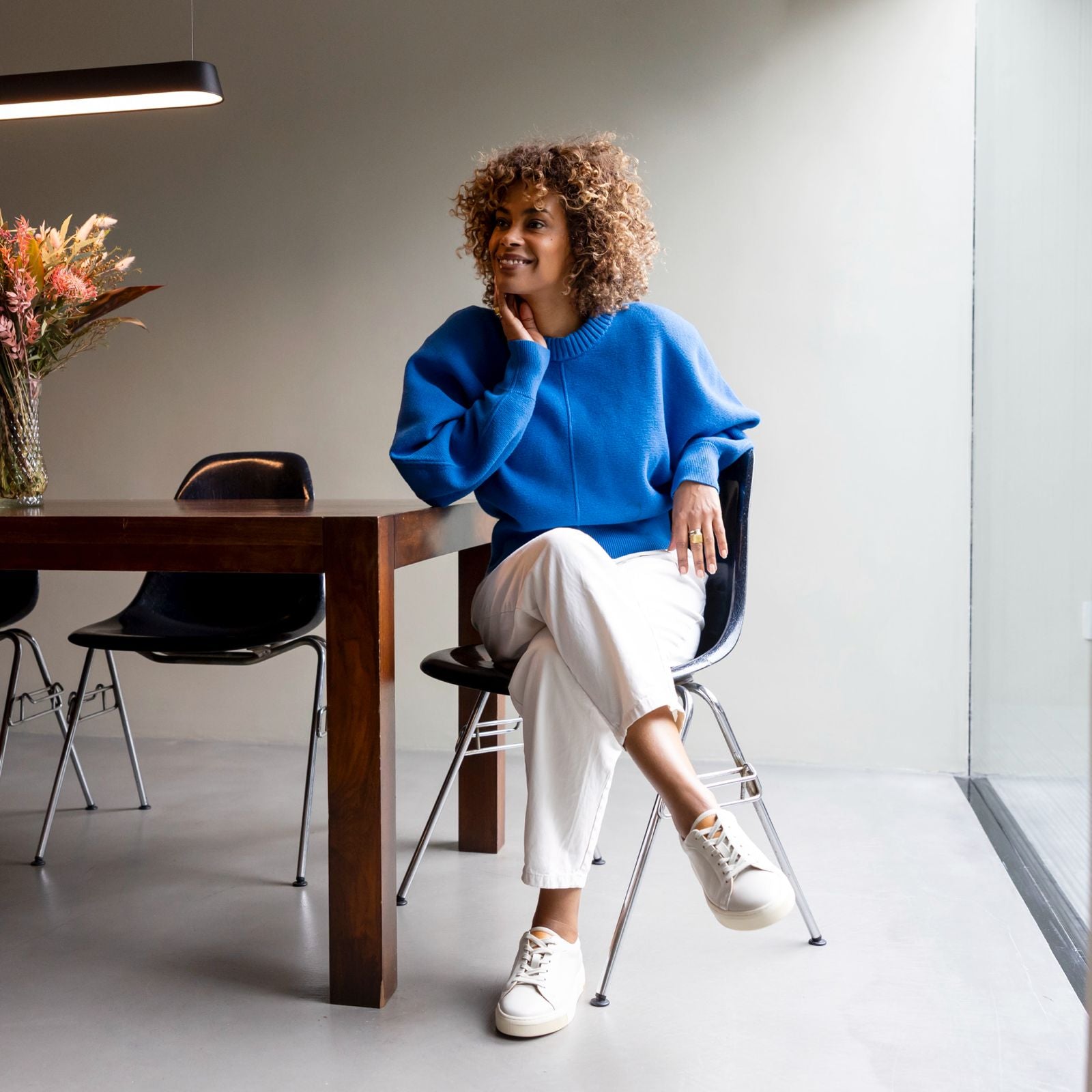 Women's Long-Luxe Off-White and Champagne Metallic Sneaker